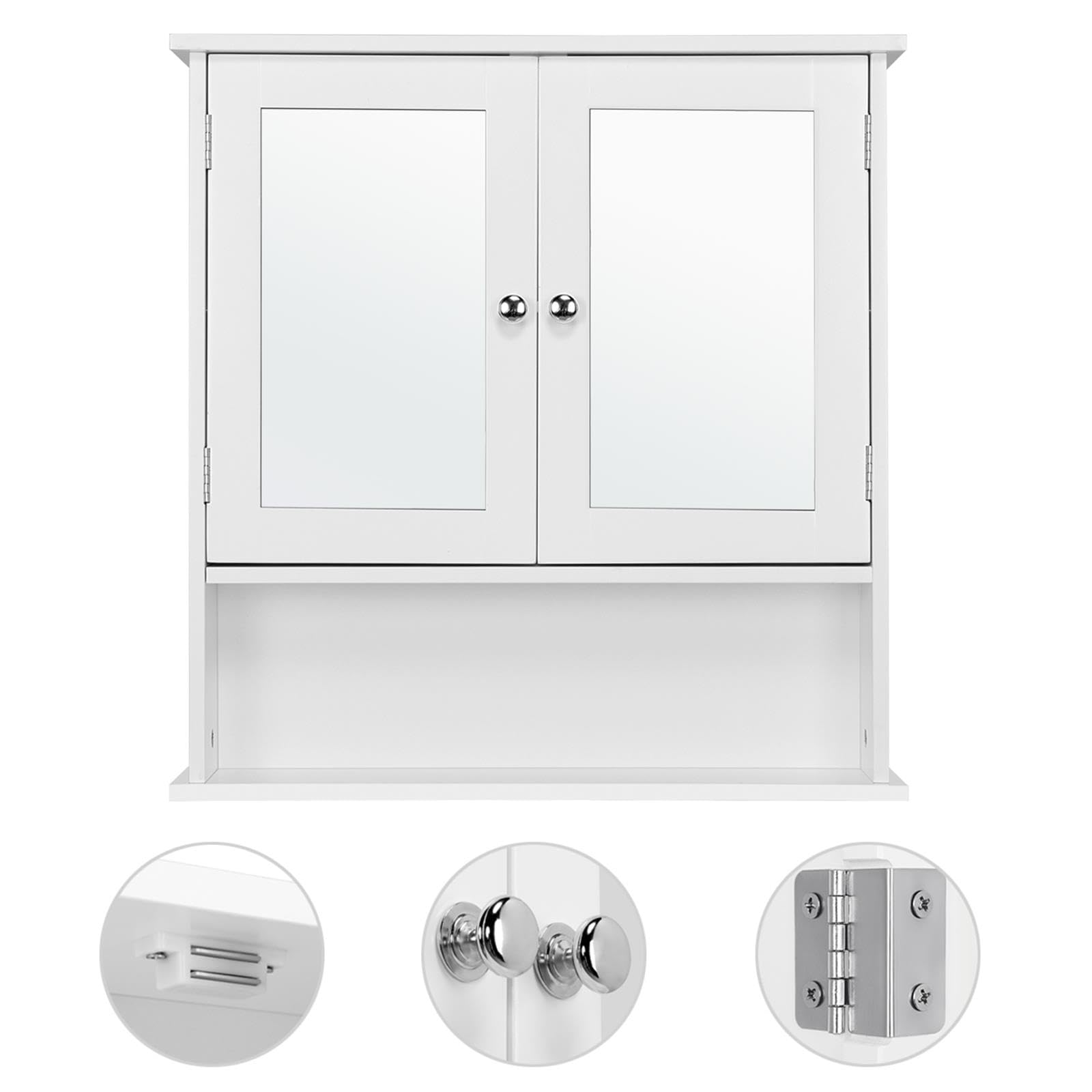 Yaheetech Bathroom Mirror Cabinet, 2 Doors & Open Shelf, White