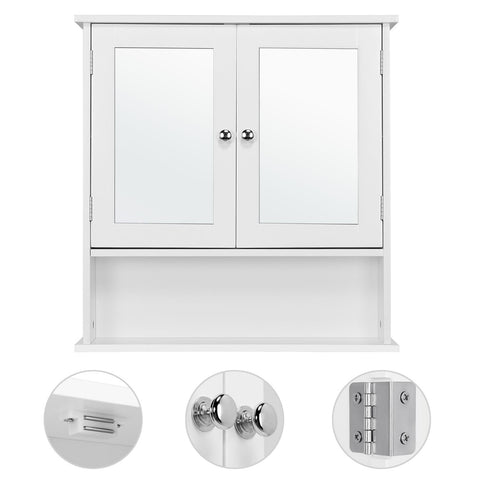 Yaheetech Bathroom Mirror Cabinet, 2 Doors & Open Shelf, White