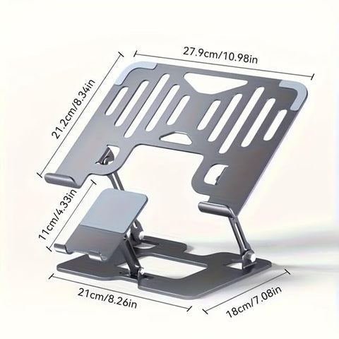 Omana Ergonomic 2-in-1 Laptop Stand with Phone Holder for Desk, Adjustable Riser, Sturdy and Portable, Fits All Laptops and Phone (Silver)