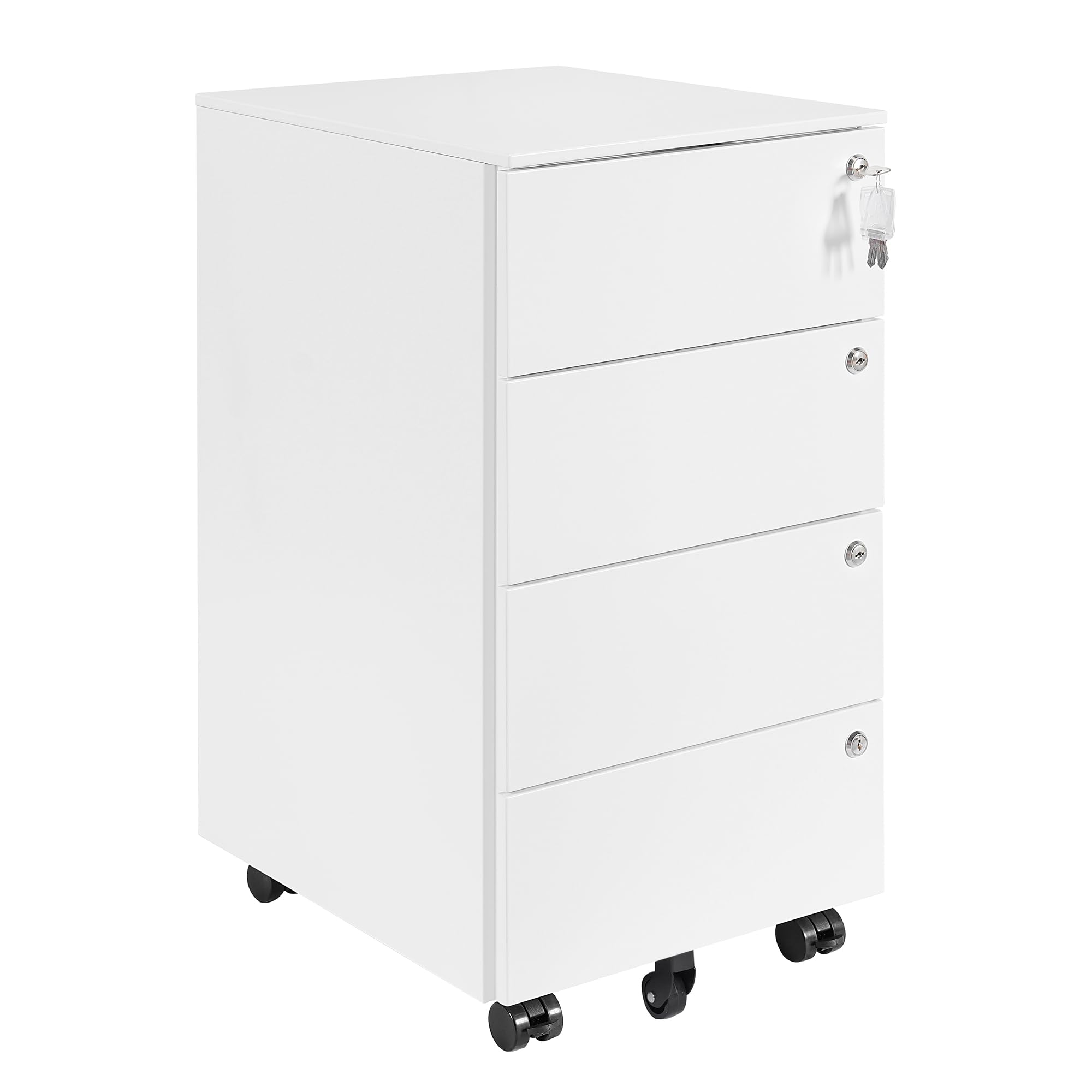HOMSTEEL Mobile File Ccabinet, Filing Cabinet with 4 Lock, 4 Keys, 4 Drawers, Metal Cabinet, Pre-assembled, for Office, Home Office, White