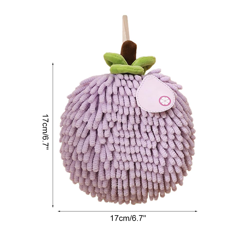 DONGKER Fuzzy Ball Hand Towel,2 PCS Chenille Fluffy Microfiber Ball Towel with Hanging Loop Quick Dry for Bathroom Washstand Kitchen