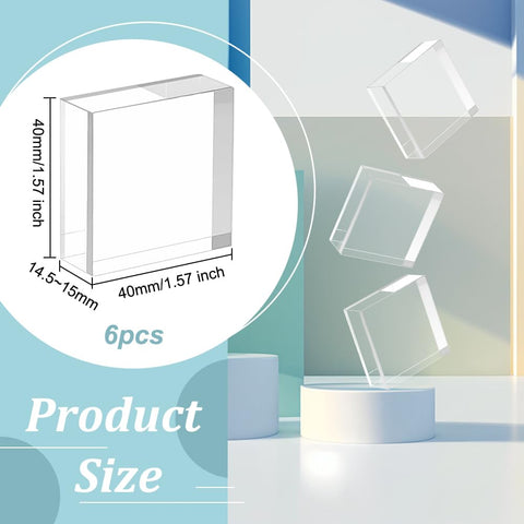 OLYCRAFT 6pcs Clear Acrylic Square Display Blocks, 4x4x1.5cm, Transparent, Polished, Jewelry Tray, Table Top