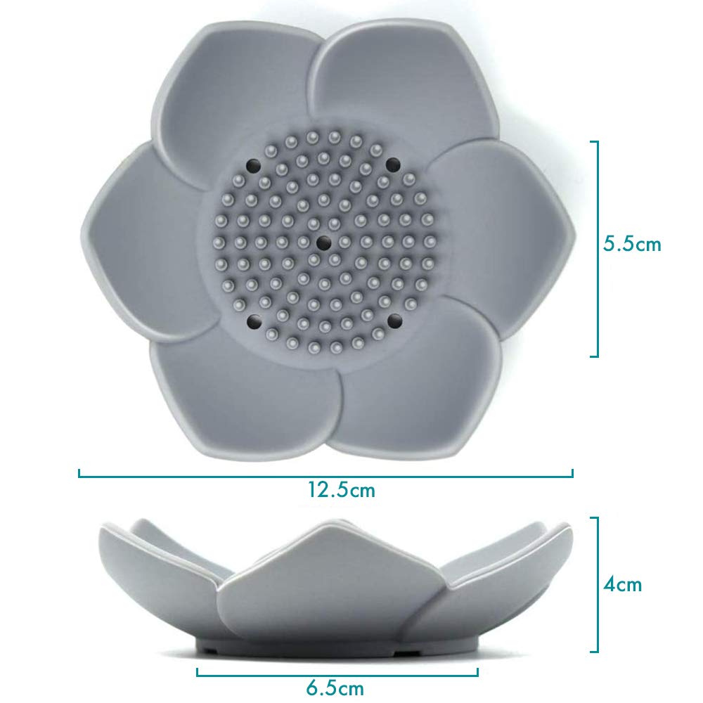 Okami Products Japanese Flower Silicone Soap Dish - Pack of 2 Soap Holder (White)