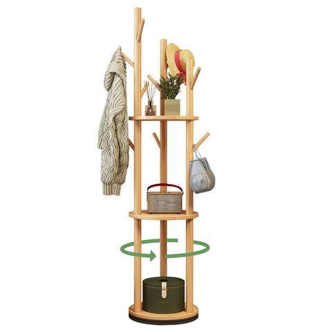 KZOBYD Rotate Coat Rack Stand, Revolving Hall Tree with Round Storage Shelf