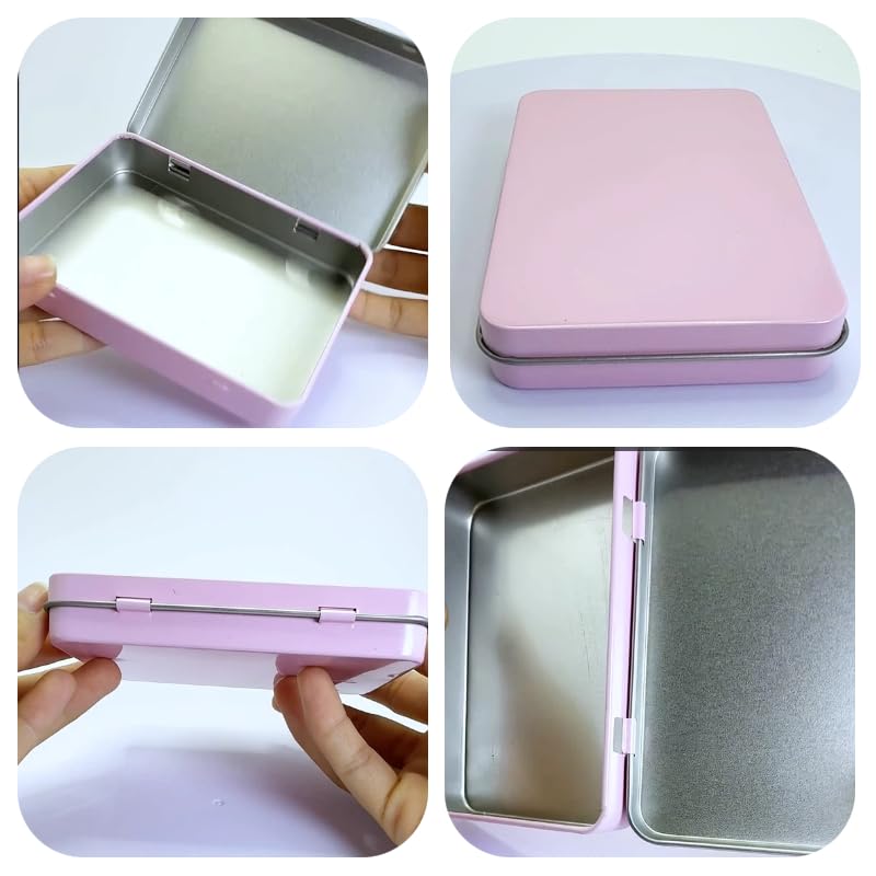 Leliafleury Pink Hinged Tin Box 10.8 * 7.6 * 1.77cm Rectangular Tins Container Metal Empty Storage Tins For Small Items Home Supplies