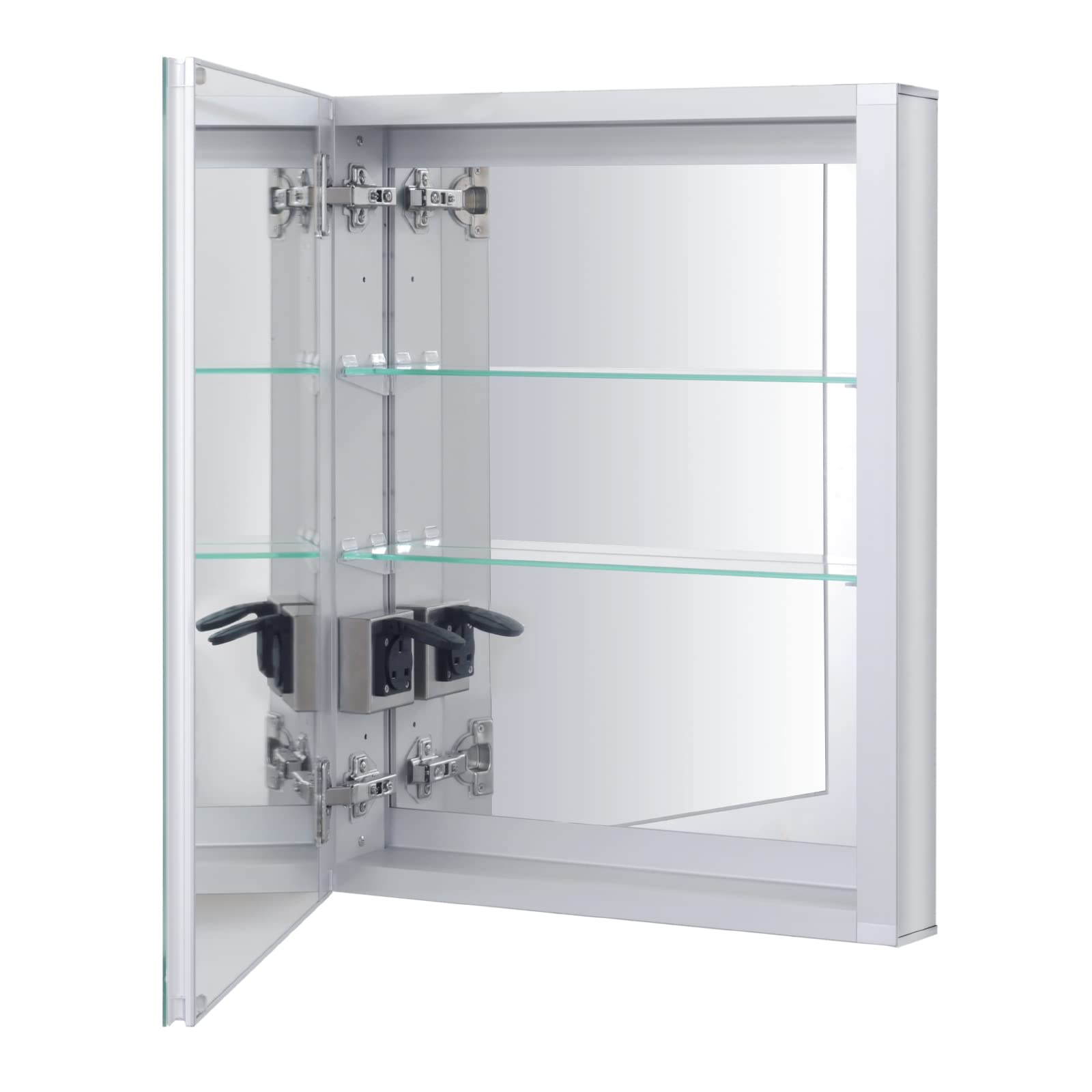 Fundin LED Illuminated Bathroom Mirror Cabinet with Defogger, Dimmer and Socket, Recessed or Surface Mount, Aluminum material, 51W x 65H cm