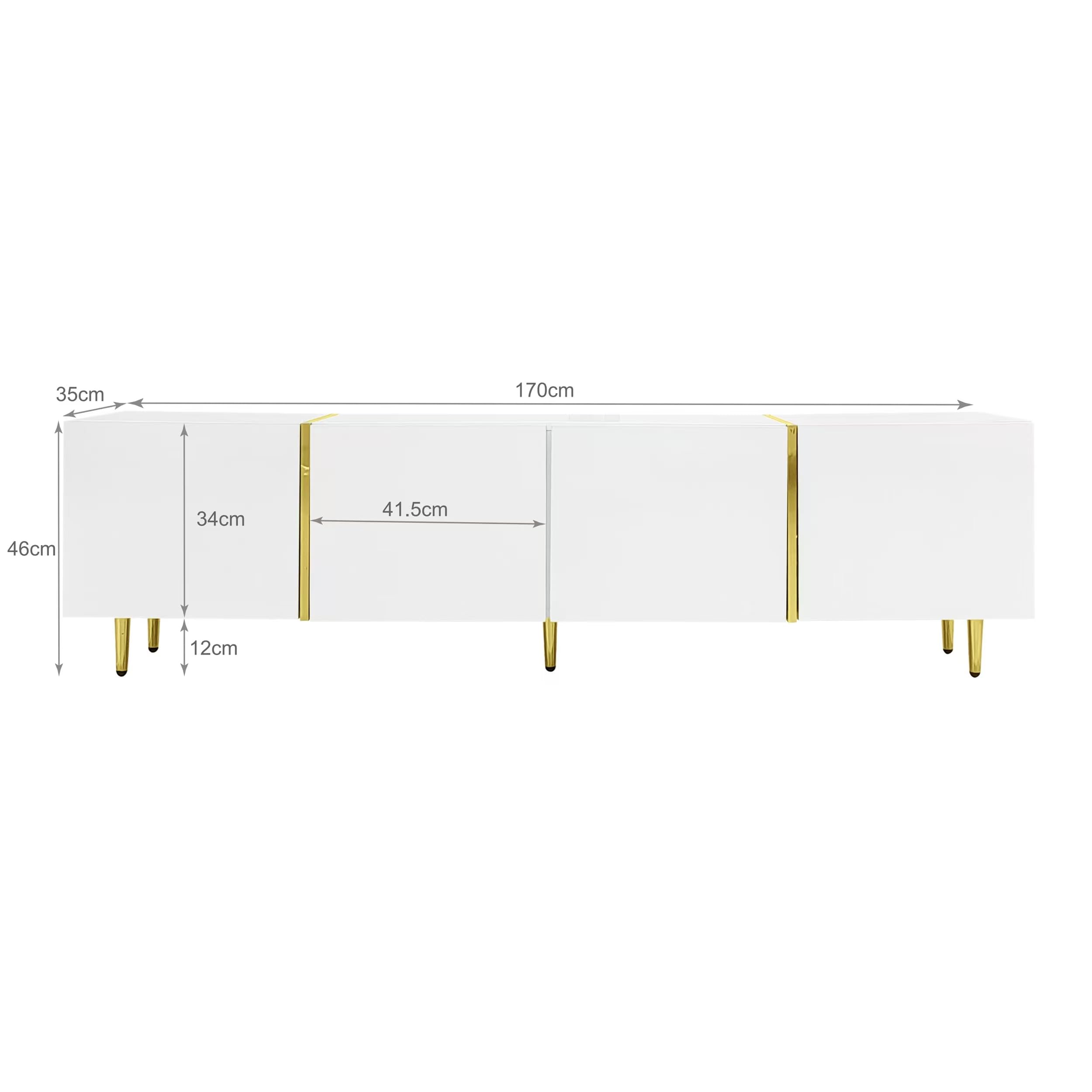 Ball & Cast High-gloss TV Cabinet with 4 Doors, White TV Stand Cabinet with Storage, 170x35x46cm
