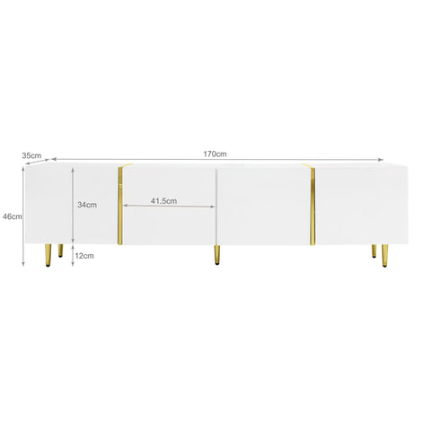 Ball & Cast High-gloss TV Cabinet with 4 Doors, White TV Stand Cabinet with Storage, 170x35x46cm