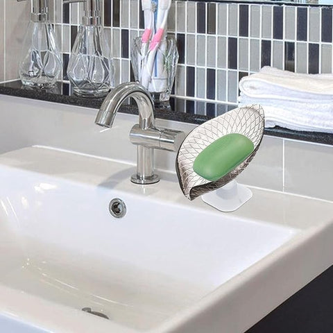Soap Dish - Black Transparent Soap Dish with Suction Cup | Beautiful Shower Soap Storage for Sinks, Leaf-Shaped Soap Storage Tray for Brushes