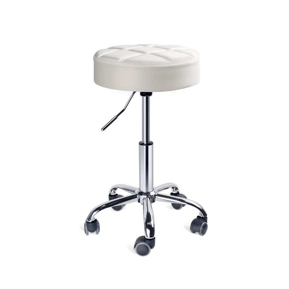 Round Swivel Beauty Stool Adjustable PU Leather Seat (White / Φ14")
