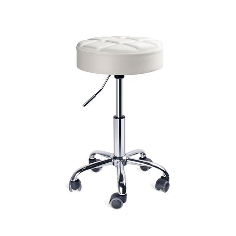 Round Swivel Beauty Stool Adjustable PU Leather Seat (White / Φ14")