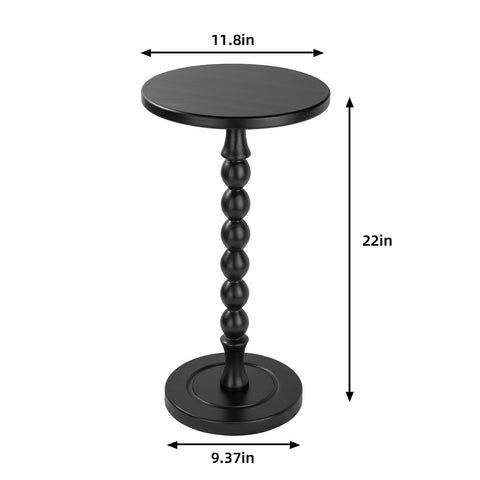 Lampaggio Round Side Table for Small Spaces, Drink Table with Oak Wood Pedestal, Modern End Table Nightstand for Living Room, Bedroom, Office