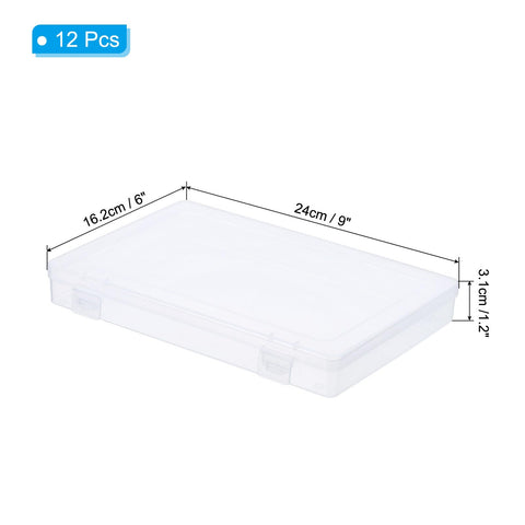 PATIKIL 9x6x1.2inch Clear Storage Box with Hinged Lid, 12Pack Plastic Stackable Rectangle Organizer Container for Beads Jewelry Small Items Art Craft