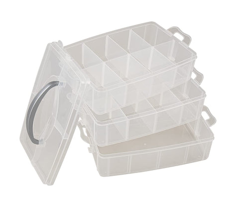 RAYHER Sorting Box with Carry Handle, 13 Compartment Storage Box , Transparent, 23.1x15.6x18.5cm