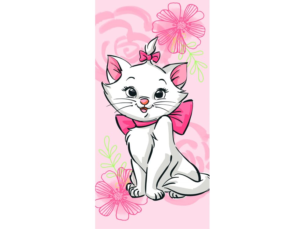 Disney Aristocats Marie Beach & Bath Towel 70x140cm, 100% Cotton | Soft & Absorbent Kids Bath & Swim Towel | Ideal for Beach, Bath and Pool