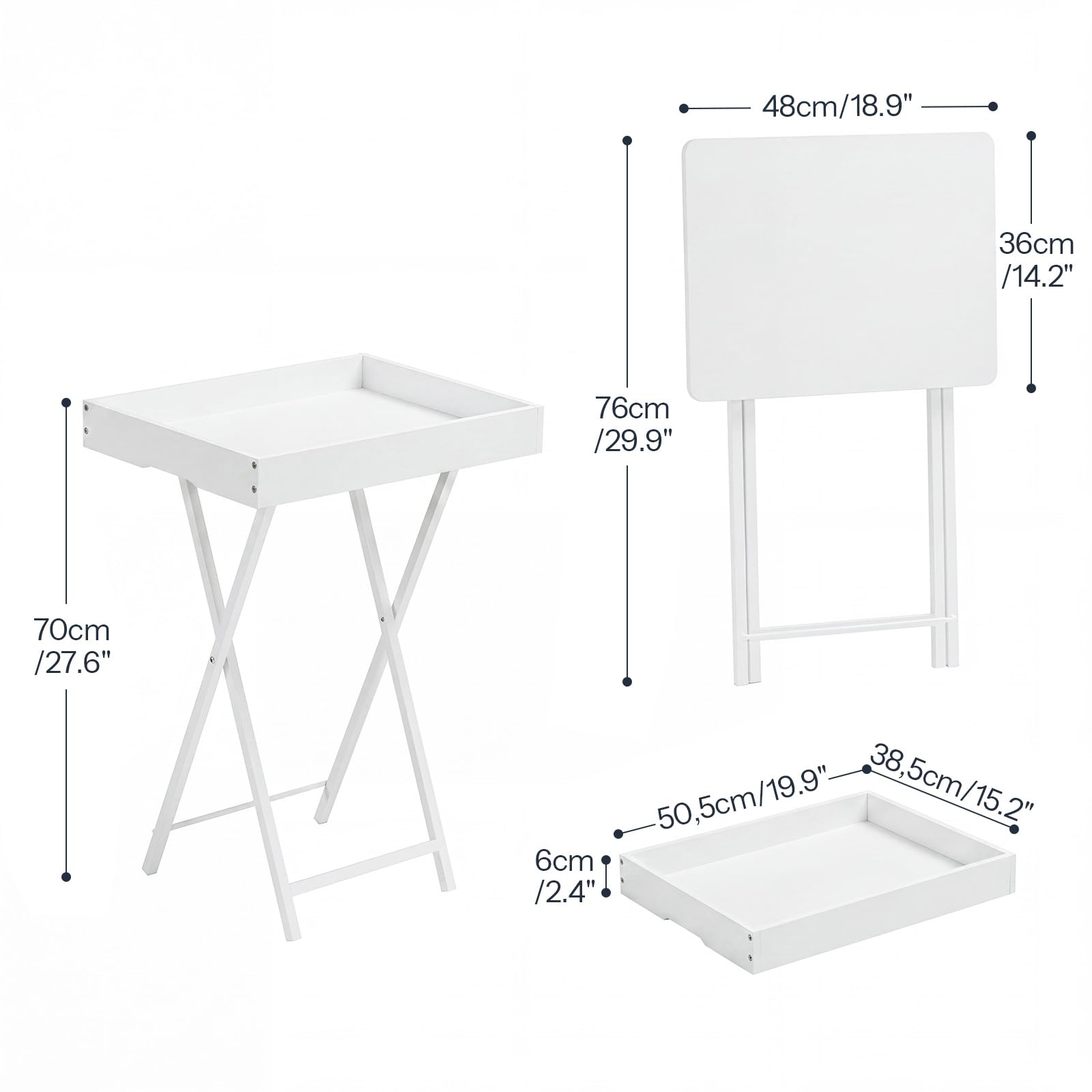 HOOBRO Folding TV Tray Table for Eating, Snack Dinner Side Table with Removable Serving Tray, Foldable Bedside Occasional Coffee Table