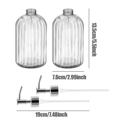 2 Pack Glass Soap Dispenser Bottle with Pump,14 Oz Clear Glass Jar Soap Liquid Hand Soap Dispenser, Refillable Liquid Hand Jar Dispenser for Bathroom