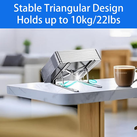 GrandMil Adjustable Laptop Stand for Desk – Foldable & Portable ABS+Silicone Riser, Ventilated Cooling Holder for 10-17.3” Laptops & Tablets (Black)