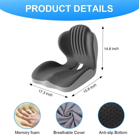 HoldOneLight Ergonomic Memory Foam Seat Cushion, Two‑tone Grey