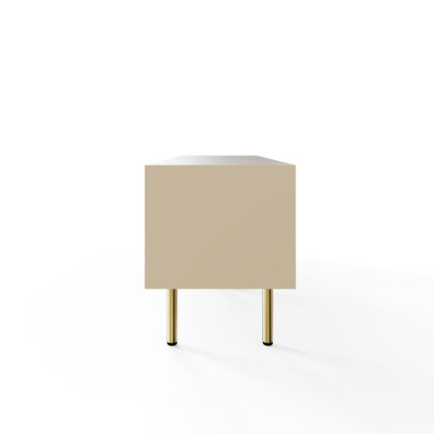 GFW Nervata TV Unit in Ivory, Art Deco Entertainment Stand with Drawer, Cupboards & Gold Effect Accents