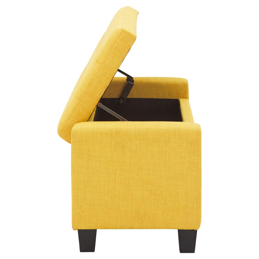 GFW Verona Ottoman Storage Box, Mustard Fabric Upholstered Blanket Box with Button Tufted Lid, Storage Bench with Hidden Storage and Wooden Feet