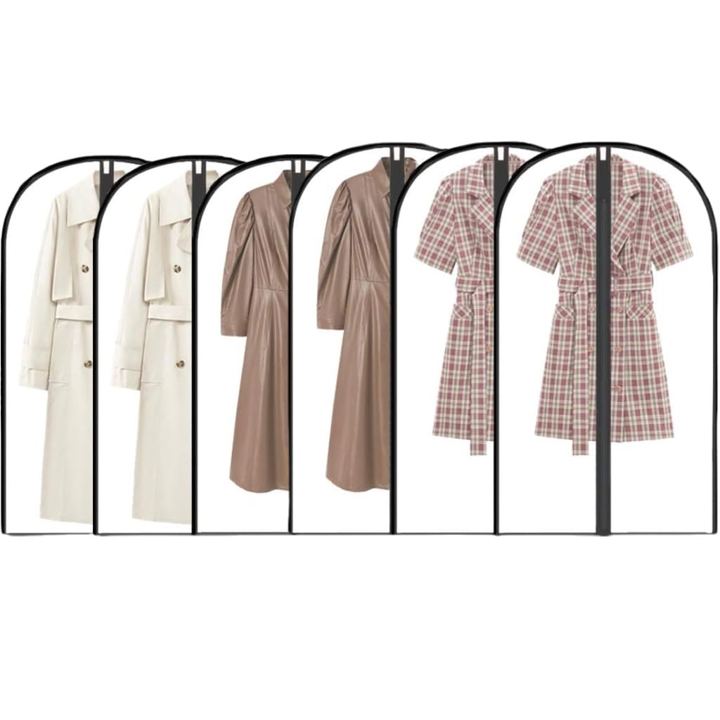 Moth Proof Clothes Covers, Waterproof Dustproof Garment Bags with Zip PEVA Translucent Garment Covers Bags for Clothes Storage 6pcs 60 * 120cm