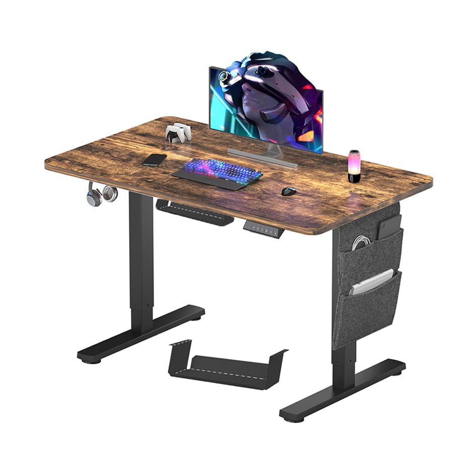 FLEXISPOT 140 x 60 cm Electric Standing Desk, Sit Stand Table Height Adjustable Desk with Backpack Hook and Memory Smart Pannel