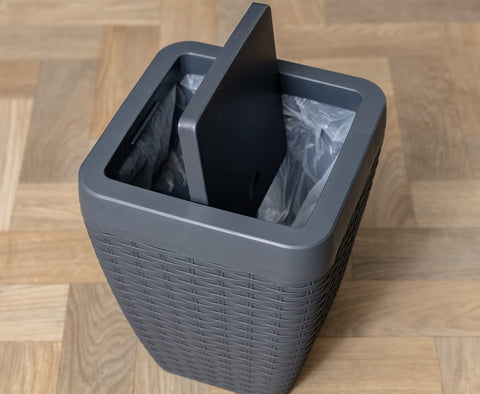 Addis Faux Rattan Square Bathroom Set Includes Swing Bin & Toilet Set Brush, Calico Linen - Faux Leather Plastic, Charcoal