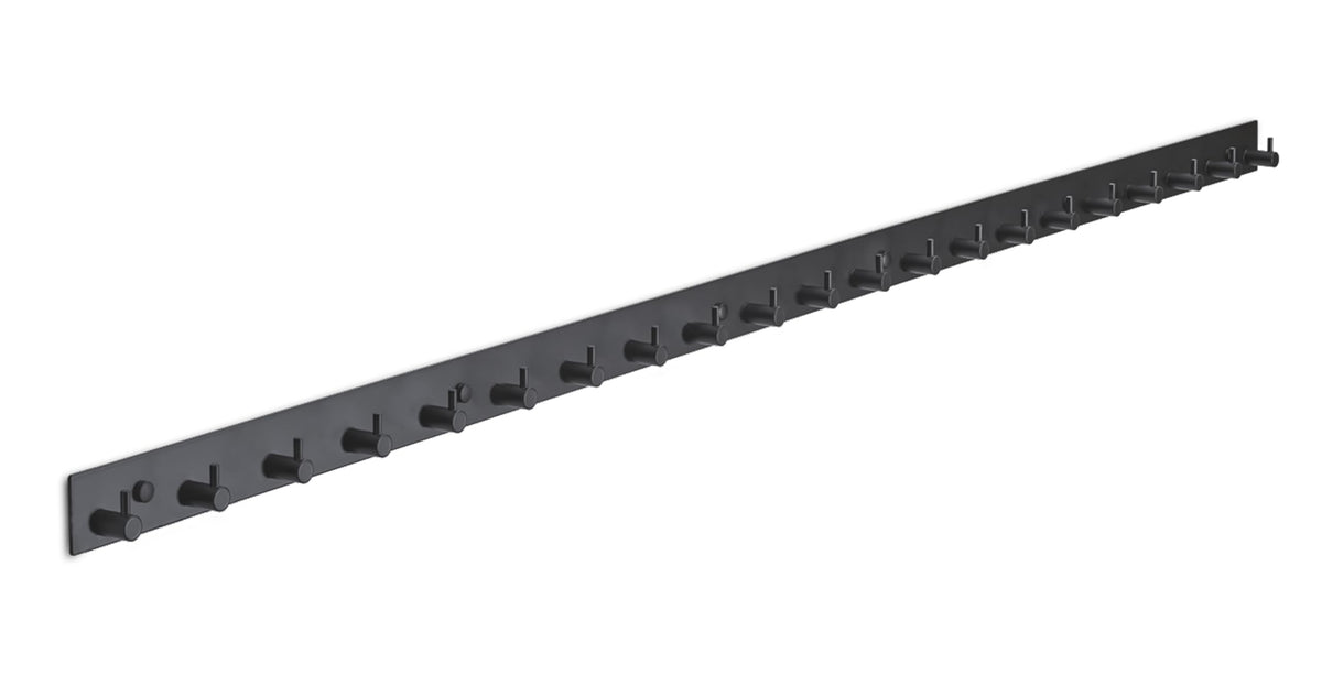 Brute Strength – Stainless Steel wall Coat Rack – Black – 21 Hooks · 144 cm
