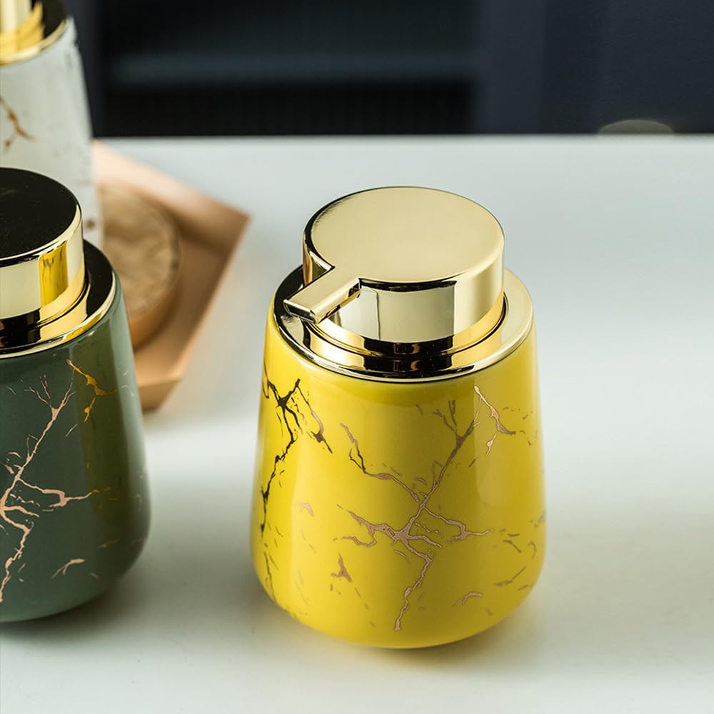 Marble Foam Soap Dispenser for Bathroom, Chic Ceramic Bottle(Yellow)