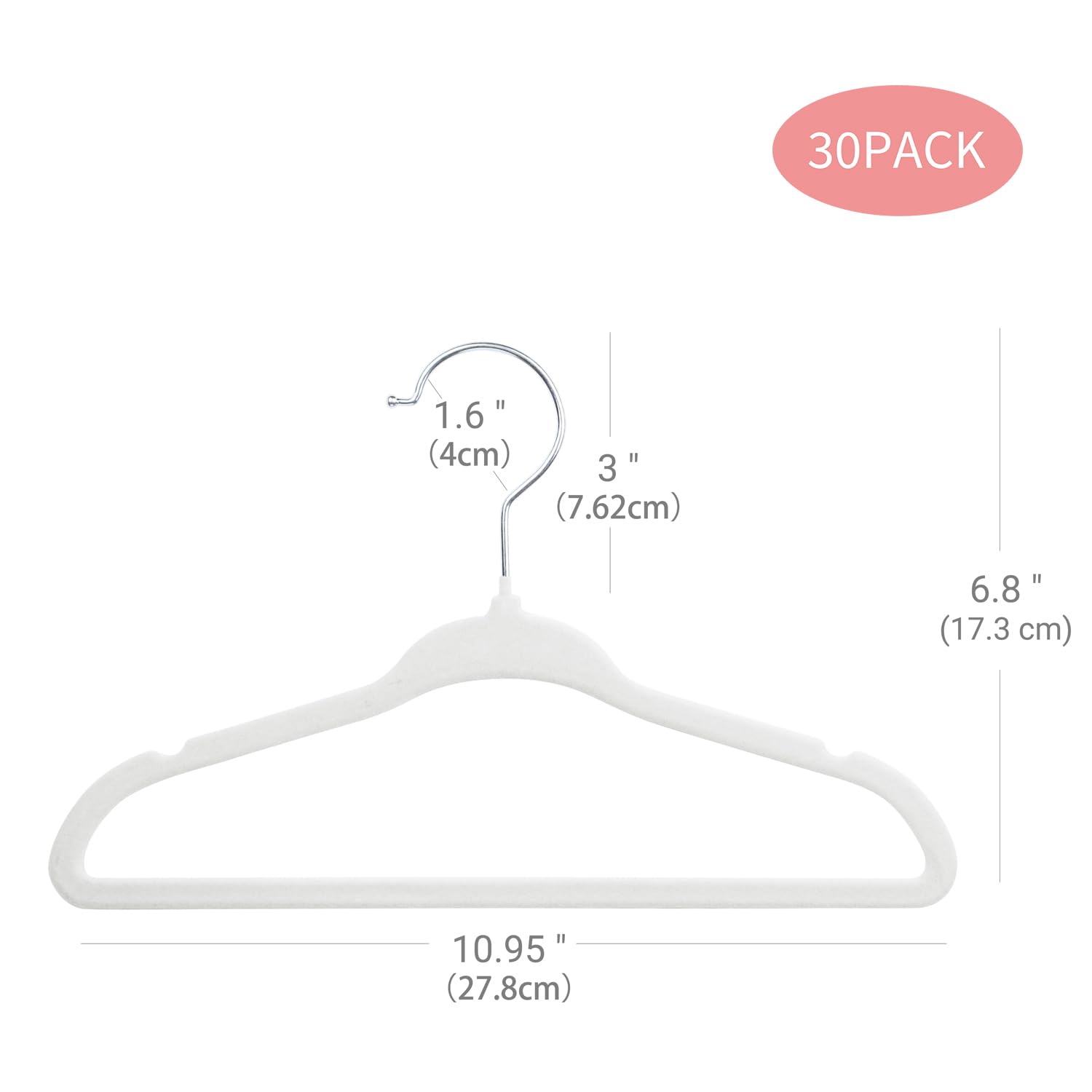ManGotree 11" Baby Velvet Hangers Non-Slip Kids Hangers 30 Pack White