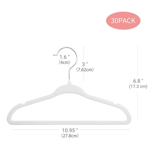 ManGotree 11" Baby Velvet Hangers Non-Slip Kids Hangers 30 Pack White