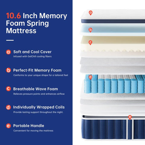 TeQsli Small Double Mattress Memory Foam Pocket Spring Hybrid 120x190x27 cm