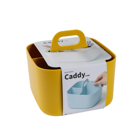 BLUE GINKGO Stackable Organizer Caddy – Korean-Made Portable Tote for Bathroom, Office, Crafts, or School Supplies (Square, Yellow)