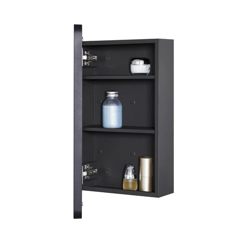 Fundin Bathroom Mirror Cabinet with Storage – Metal Framed Round Corner Door, Adjustable Shelves, Matte Black, Surface Mount Wall Mounted - 30 x 55 cm