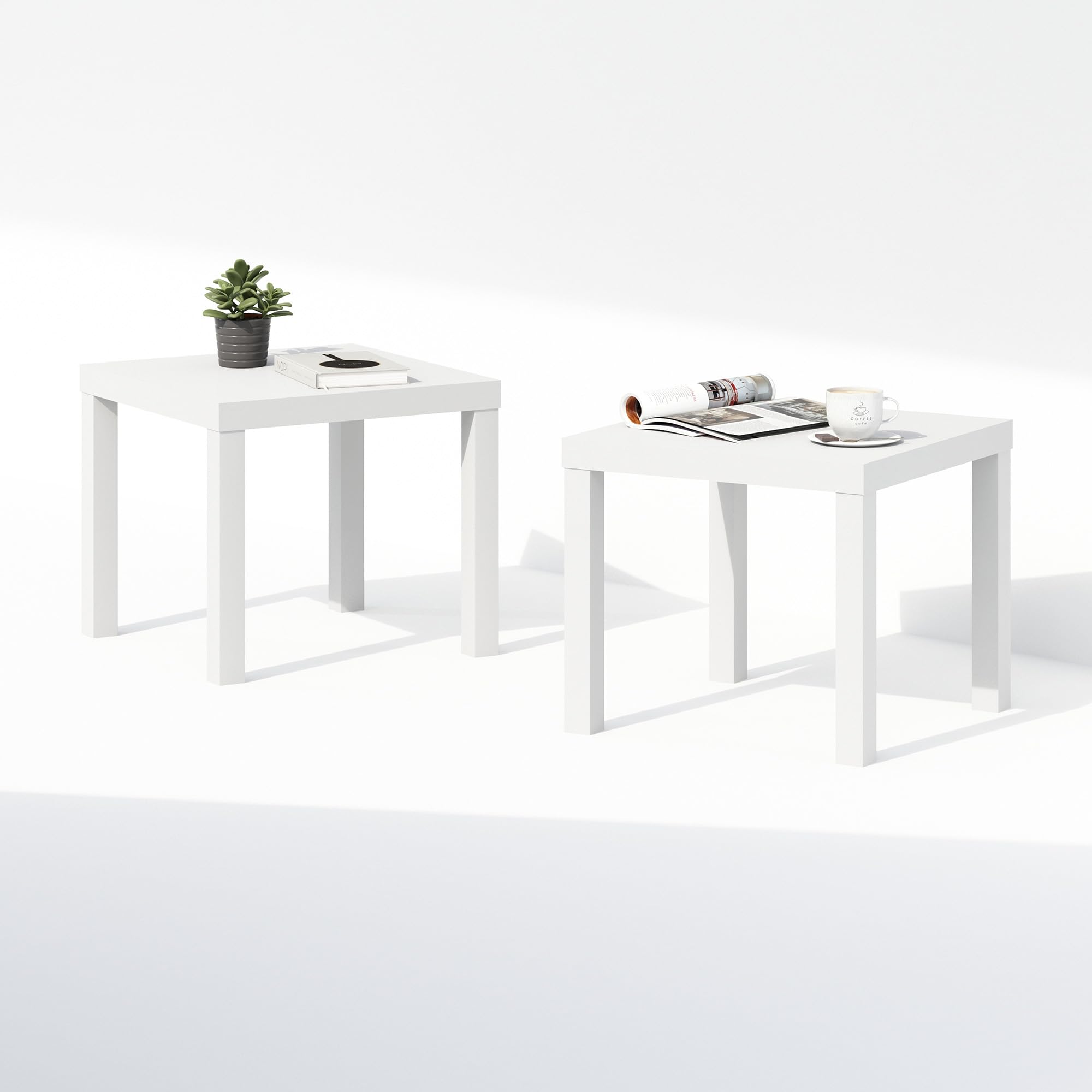 Furinno CLASSIC Coffee Table Set of 2, Square Modern Coffee Table with 1.8 Thick Tabletop, Side Table with 4 Legs, for Living Room, Bedroom