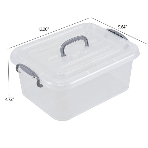 Lasbily 6-Pack Plastic Latching Box with Grey Handles, 8 L Clear Storage Box with Lid