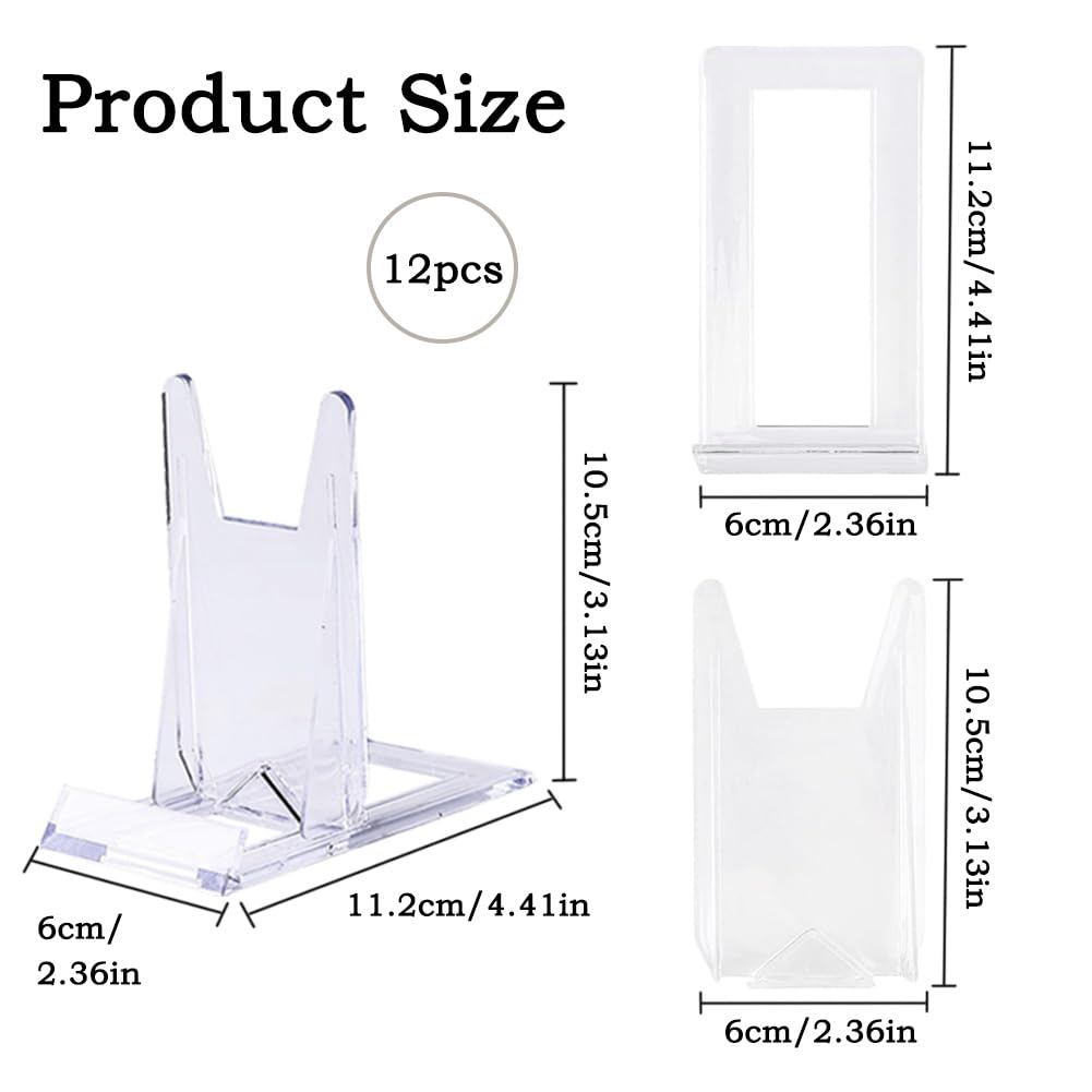 Sernvaloq 12 Pcs Clear Plastic Display Stand, Adjustable Plate Stands