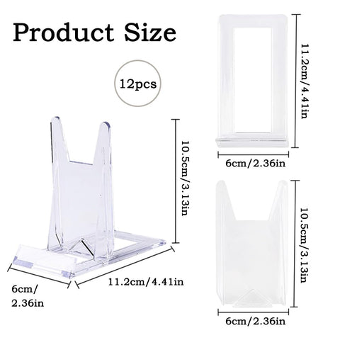 Sernvaloq 12 Pcs Clear Plastic Display Stand, Adjustable Plate Stands