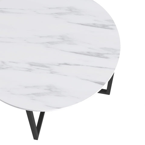 BOFENG Round Coffee Table Tea Table End Table Sofa Table for Living Room with Metal Legs,Black+White