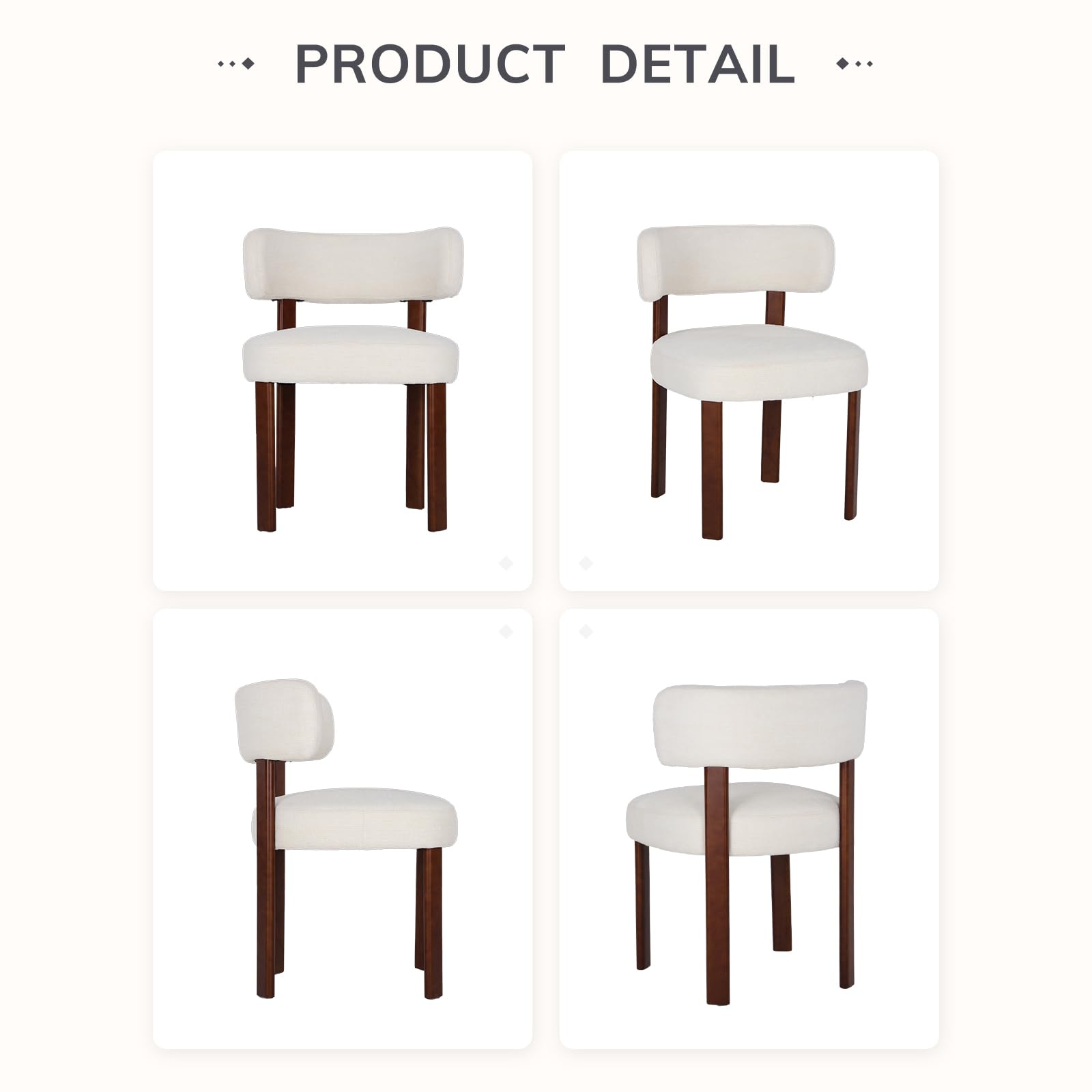 COLAMY Wooden Dining Chairs Set of 2, Fabric Chairs for Dining Room with Open Curved Backrest and Thick Seat Cushion
