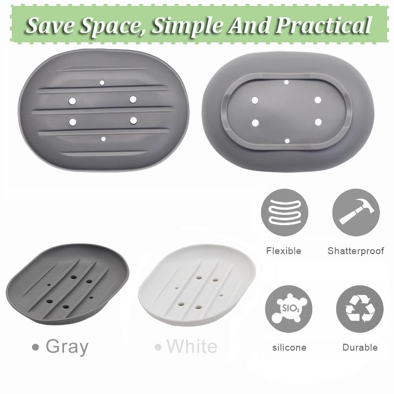 2PCS Silicone Soap Dish, Anti-Slip Soap Holder Flexible, Non-slip and Portable Shower Soap Box, Self Draining Shower Soap Dish for Shower, Bathroom