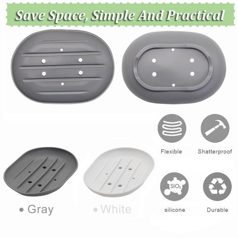 2PCS Silicone Soap Dish, Anti-Slip Soap Holder Flexible, Non-slip and Portable Shower Soap Box, Self Draining Shower Soap Dish for Shower, Bathroom