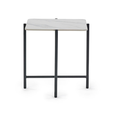 Julian Bowen Siena Square End Table, White Marble Effect - H55 x W50cm