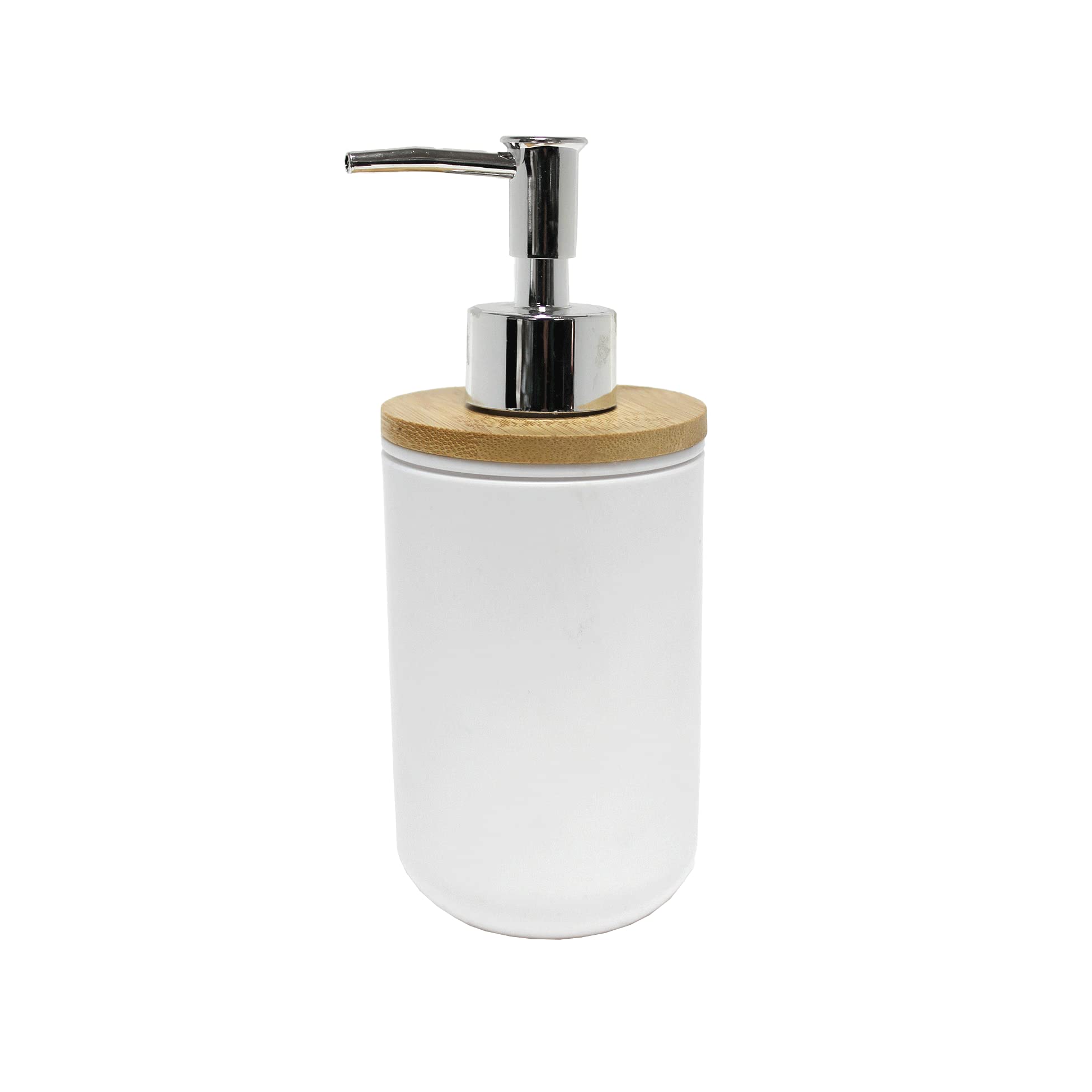 douceur d'intérieur, Soap Dispenser (Diameter 7 x 17.5 cm) Smart White, Polystyrene Bamboo Finish