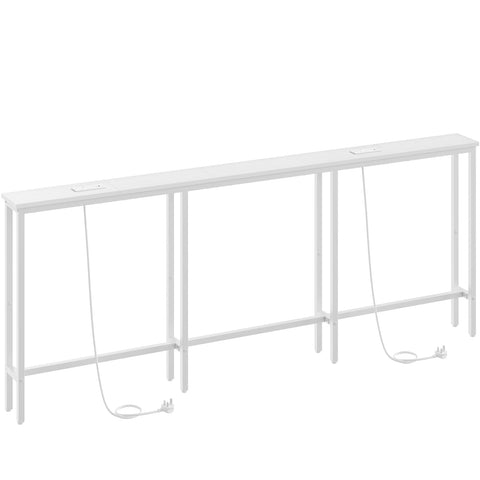 HOOBRO 200 cm Slim Console Table with 2 Charging Stations, Narrow Behind Sofa Table, Long Hallway Table with Adjustable Feet, for Hallway