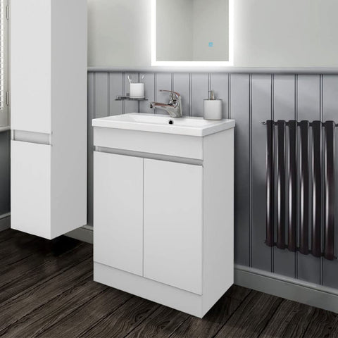 Biubiubath 500mm Bathroom Sink Unit with Basin Matt White 2 Soft Close Doors Freestanding Bathroom Suite with Vanity Unit