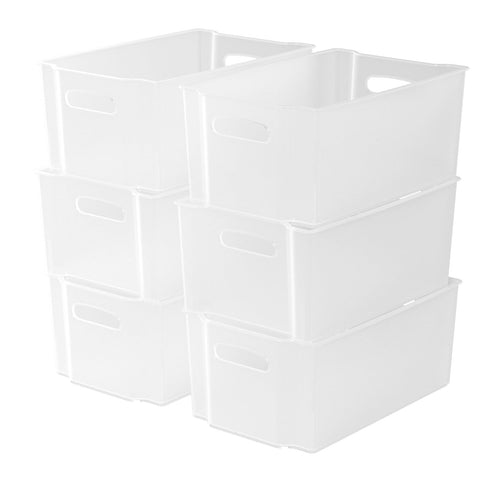 Lesbye Set of 6 Plastic Stackable Fridge Storage Baskets, Freezer Bin Organiser, Matte Transparent
