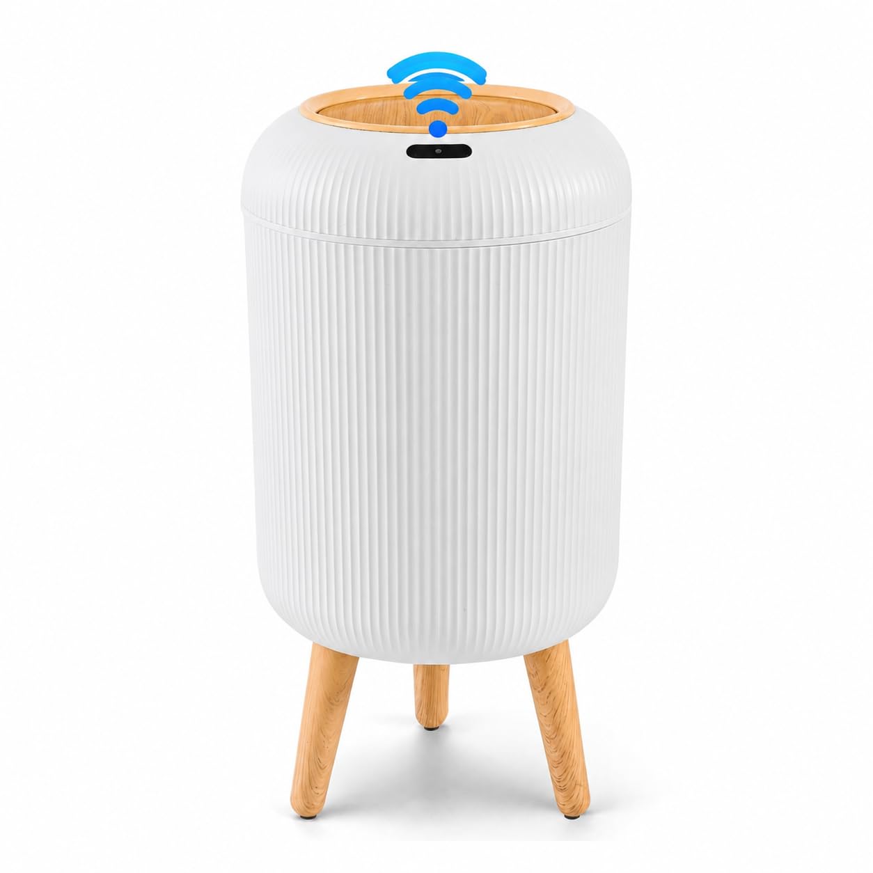 sapisecret 12L Automatic Motion Sensor Bin - Odour-Sealing Lid, Waterproof IPX5, Round Design with Wood-Effect Legs for Bathroom, Kitchen & Office