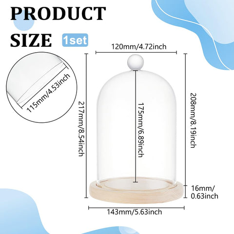 BENECREAT 14x21.5cm Glass Display Dome Inch Cloche Dome with Base Clear Dustproof Dome with Handle Bell Jar Centerpiece Display Case for Specimens